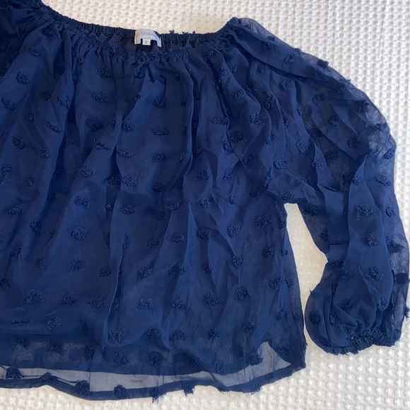 NEW! MISS SPARKLING Off Shoulder Top Blouse SWISS DOTS Navy Blue S L Long Sleeve - Picture 2 of 8